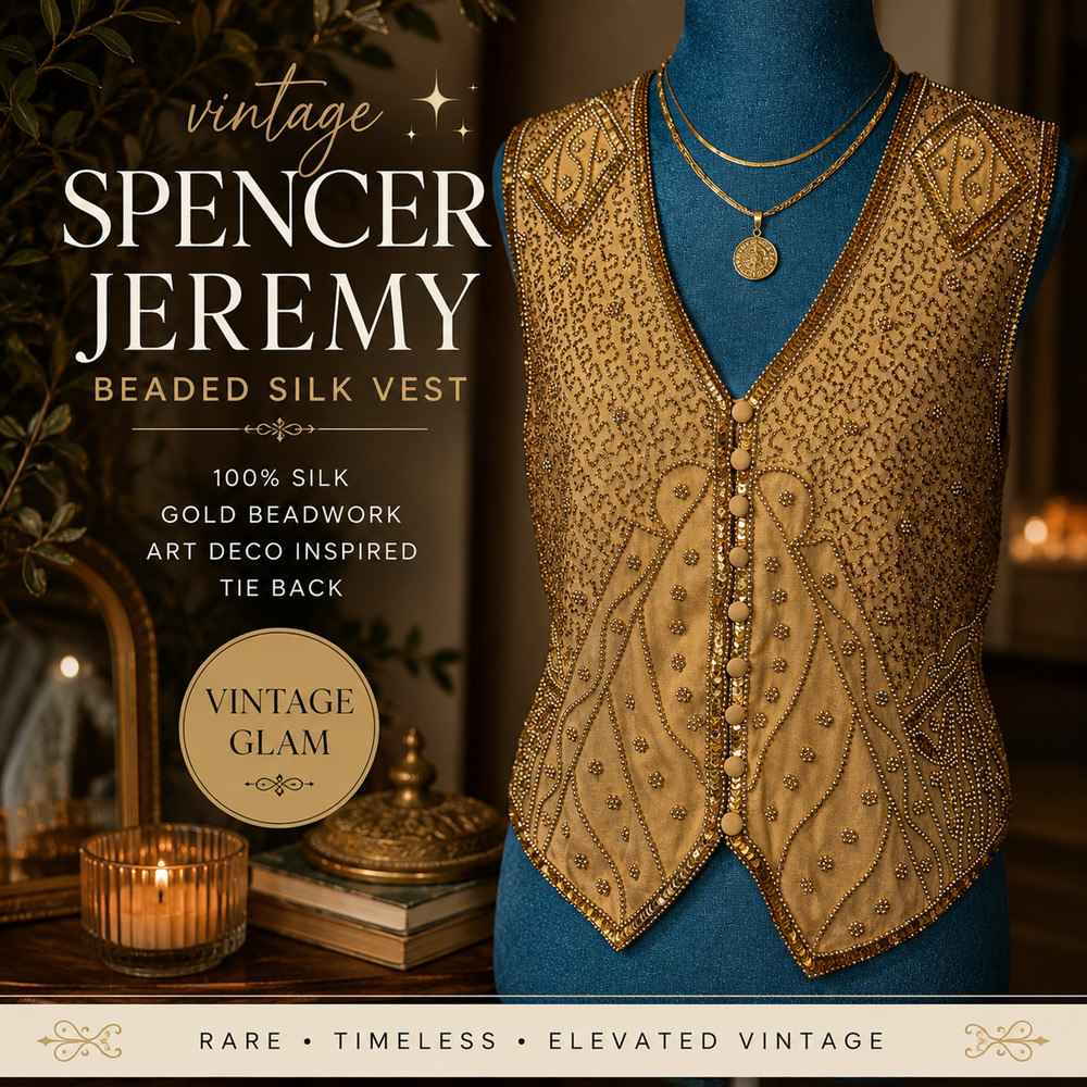 Vintage Spencer Jeremy Gold Beaded Silk Vest Art Deco Glam Formal Top Aprox.M/L